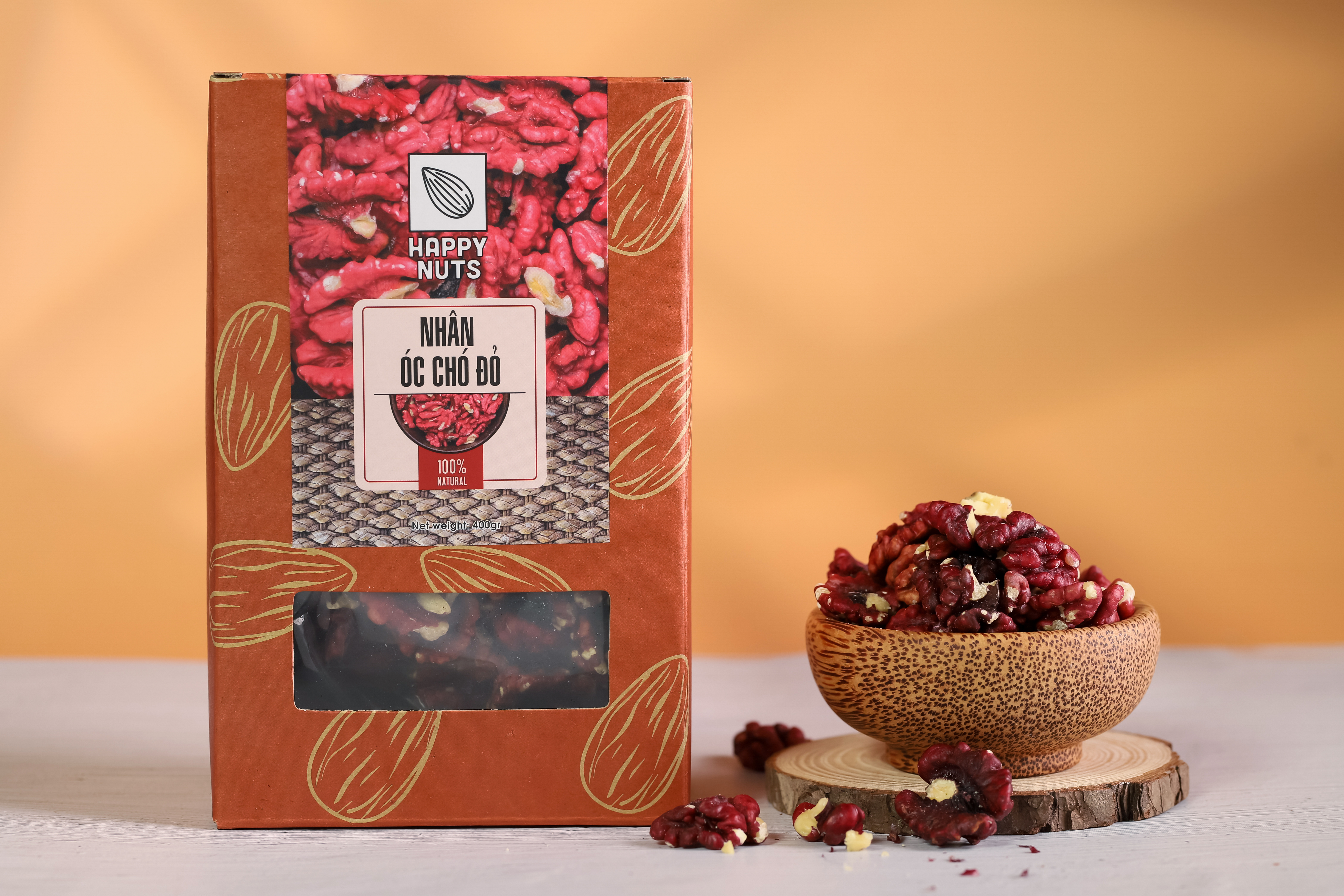 Nhân óc chó đỏ Happy Nuts hộp 400gr (Tặng 500gr yến mạch)